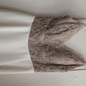 City Studio Asymmetrical Lace Dress in Cream and Brown